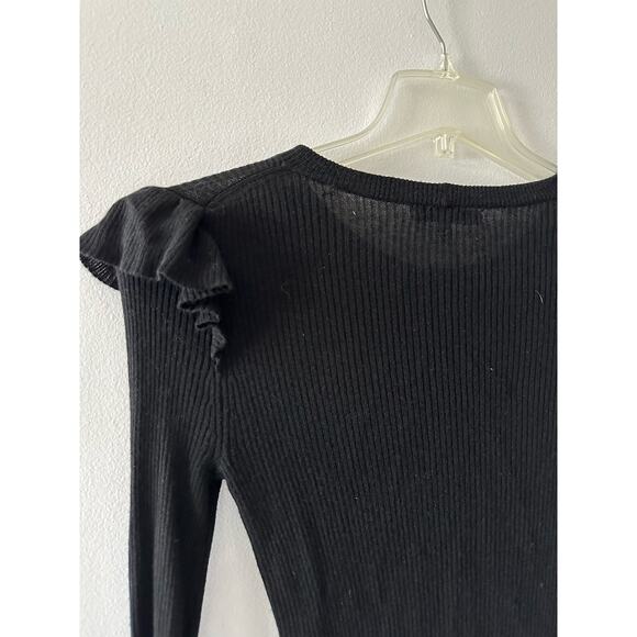Madewell Top Women's XS Black Sweater Ruffle Ribbed Lightweight Pullover - Picture 5 of 7